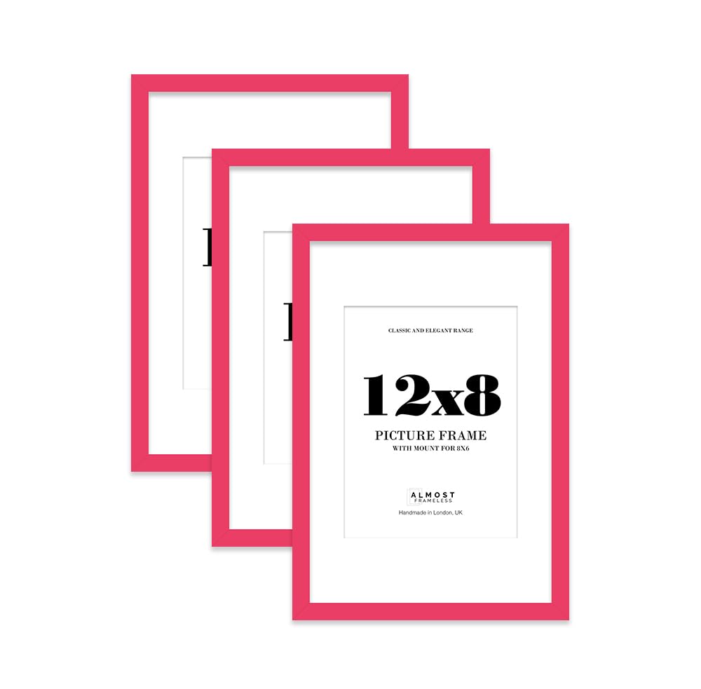 Bright Pink Picture Frame 12x8 With 8x6 Mount for Photos - Wall & Table Display, Landscape or Portrait, 3 Pack