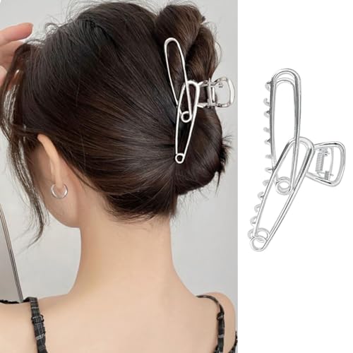 Pinza para el pelo con forma de alfiler, pinzas de metal plateadas, pinzas de doble pinza, elegantes horquillas para el pelo, accesorios para el cabello, pinzas de sujeción fuerte, pasador