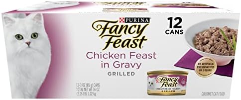 Purina Fancy Feast Grilled Wet Cat Food Chicken Feast in Wet Cat Food Gravy – (Pack of 12) 3 oz. Cans