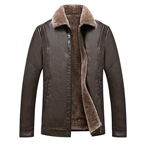 Herren Plüschkragen Lederjacke Fleecejacke Herbst Winter Langarm Reißverschluss Winddicht und wasserdicht Warm Jacken CICIYONER