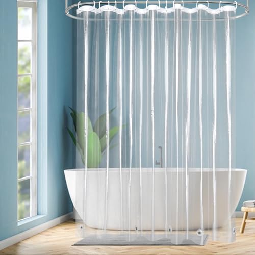 EurCross Rideau de douche extra large transparent anti-moisissure avec 5 aimants en plastique PEVA imperméable pour salle de bain, baignoire avec 16 anneaux -...