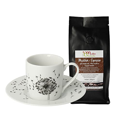 Juego de taza de espresso con diseño de diente de león y granos de espresso, para músicos Cover