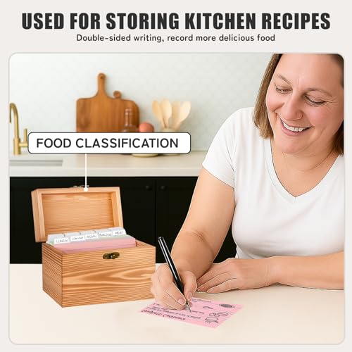 MOBYKE Index Card Holder 4x6, wooden Origanizer Recipe Box with 100 PCS Flash cards, 30 White Dividers, 1 Blank Sticker and 1 Letter Sticker, Flashcard Notecard Holders for Home Office - Cosy Home Interiors MOBYKE Index Card Holder 4x6, wooden Origanizer Recipe Box with 100 PCS Flash cards, 30 White Dividers, 1 Blank Sticker and 1 Letter Sticker, Flashcard Notecard Holders for Home Office - Image 5