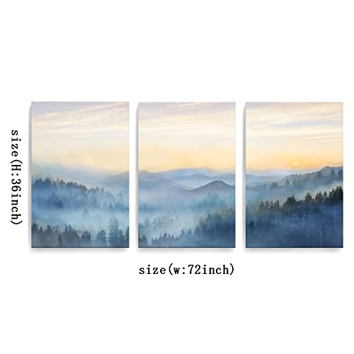 Yjyart Foggy Forest Canvas Wall Art Landscape Mountain Wall Art For Living Room Sunrise Wall Decor Modern Artwork Canvas Prints Pictures For Wall Home Office Size 24"X 36"X 3Pcs #TOP5
