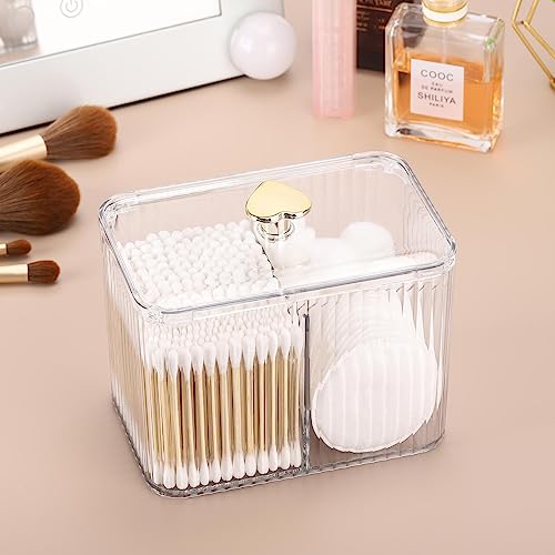 Image of Tbestmax Qtip Holder Dispenser 3-Section Clear Bathroom Organizer Jar 3 Grids Cotton Swab /Pad /Ball Holder Container Cosmetics Storage for Vanity(2 Pack)