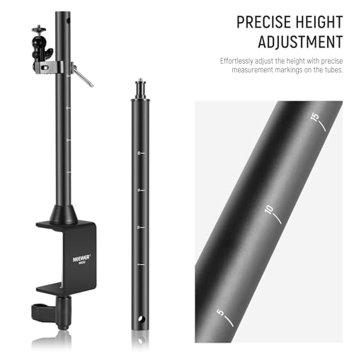 Image of NEEWER NK002 Overhead Camera Mount Rig Platform with Phone Holder /2 Ball Heads /Arms /Super Clamp /Cleaning Cloth for Mic Webcam, Multi Device Desk Stand with Adjustable Height Width, Max Load 26lb /12kg