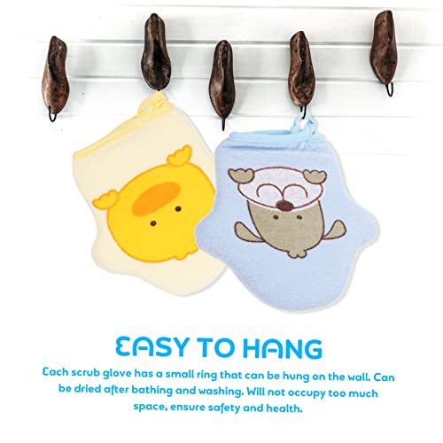 Image of Healifty 2Pcs Baby Bath Sponge Soft Cartoon Mitts for Kids Bathing Washcloths Exfoliating Body Scrubber Gentle Wash Gloves for Toddlers