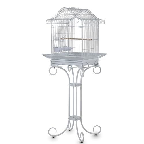 58' Vintage Scrolled Bird Cage - Heavy-Duty Metal with Non-Toxic Coating, Victorian Parrot Cage with Stand, Slide-Out Tray, Perch & Bowls, Bird Aviary for Parakeet, Cockatiel, Finch & Lovebird
