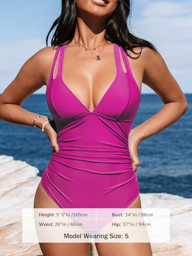 Image of CUPSHE Women's One Piece Swimsuit Tummy Control Deep V Neck Double Straps Crisscross Back Tie Bathing Suit