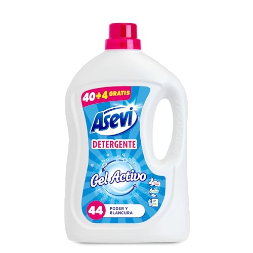 Asevi Detergente Líquido para Lavadora Gel Activo - Detergente para Ropa Blanca y de Color con Fórmula Concentrada - Aporta Blancura Deslumbrante y Luminosidad - Ideal para Ropa Blanca - 42 Lavados
