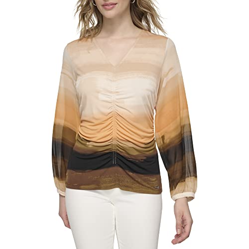 Image of Calvin Klein Womens Gathered Long Sleeve KnitSweater