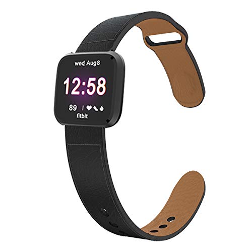 KTcos Compatible con Fitbit Versa/Versa Lite Edition Correa Cuero, 22mm Recambio Reemplazo de Banda de la Muñeca Pulseras para for Fitbit Versa Smart Watch, Women Men (Negro)