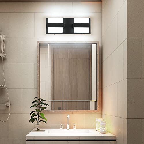 Image of SOLFART 2 Lights Black Bathroom Vanity Lights Over Mirror 12.6 Inch Modern LED Black Bathroom Lighting Fixtures Vanity Light 12.6 Inch White Light Non Dimmable