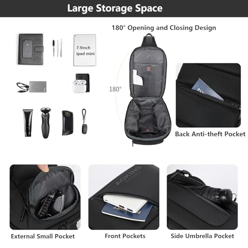 AOKING Mens Sling Bag, Waterproof Cross Body Bag Men's Shoulder Bags Crossbody Sling Backpack, Lightweight One Strap Backpack(8.3x4.7x14.2inches)3