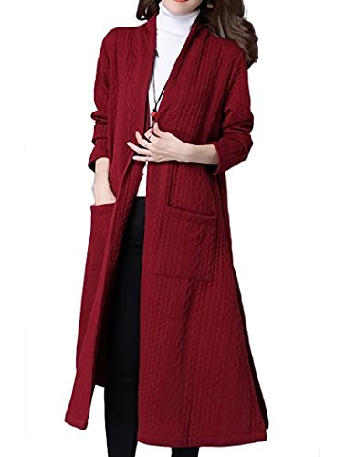 [ルナー ベリー] おしゃれ コーディガン ロング丈 あったか ニット コート 秋冬 レディース 6105 (L, レッド) ゆったり 大人 きれいめ レディースファッション フェミニン 定番 6105 (L, レッド)