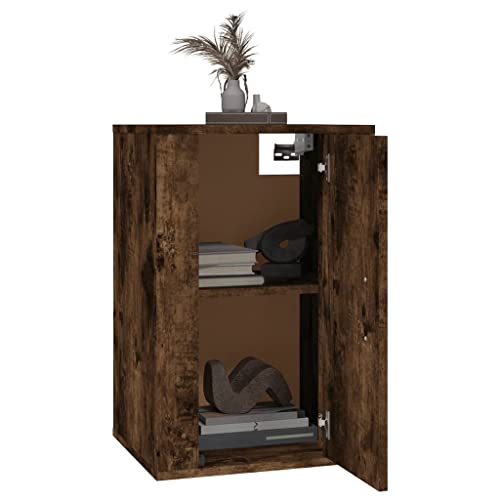 Vorpalize Mueble de pared para TV, roble ahumado, 40 x 34,5 x 60 cm, moderno mueble bajo para salón, espacio de almacenamiento versátil, montaje en pared fácil