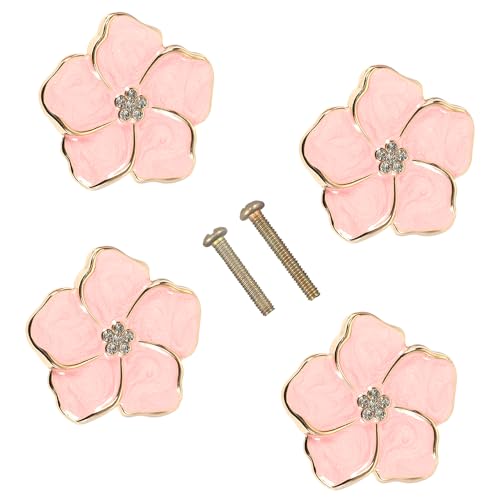 LLDYNW 4 pcs Petal Handles Colorful Drawer Knobs Flower Petal Cabinet Dresser Knobs for Girl's Room Dresser Cupboard Drawer Wardrobe Decorative Furniture Knobs (Pink)