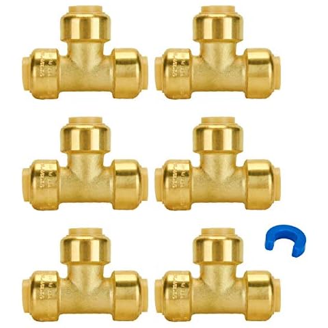 SUNGATOR Pushfit 1/2" Tee Fittings, Plumbing T Fittings 1/2 Inch, No Lead Brass Push to Connect Fittings, Push Pex Fittings Tee for PEX, Copper, CPVC Transition, with 1 Disconnect Clip, Pack of 6 Cover
