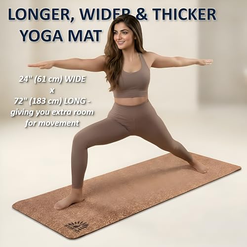 Image of WishKraft Premium Cork Yoga Mat 5mm Thick | Non-Slip Eco-Friendly Sweat-Resistant Anti-Skid Exercise Mat for Women & Men | Ideal for Yoga, Pilates, Meditation, Home & Gym Workouts