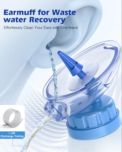 Ear Wax Removal Kit, Squeezable Silicone Ear Cleaner with Earmuff for Waste Water Recycling, Gentle & Effective Ear Irrigation Tool (Blue)