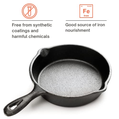 Kuha Mini Cast Iron Skillets 4” - 4-Pack Of Pre-Seasoned Miniature Skillets - With 4 Small Silicone Trivets And Cast Iron Scraper #TOP4