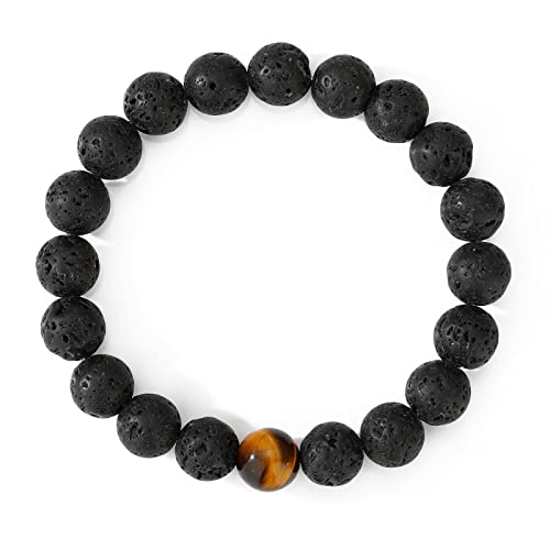 Mengpa Mens Beads Bracelet Lava Rock Volcanic Stone Beaded Bracelets (Tiger Eye) Us4558C #TOP3