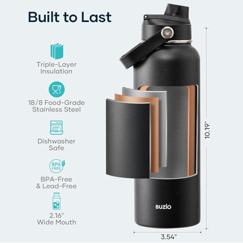 Image of BUZIO Triple Wall Vacuum Water Bottle with Dust-Proof Straw & Spout Lids