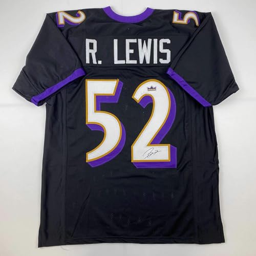 Facsimile Autographed Ray Lewis Baltimore Black Reprint Laser Auto Football Jersey Size Men's XL
