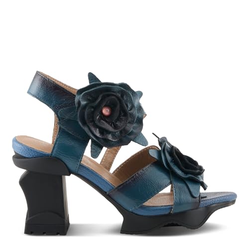 Image of Spring Step L'Artiste Shelly - Women's Hand-Painted Floral Leather Platform Sandal with Adjustable Ankle Strap - Artistic Block Heel For Everyday Wear