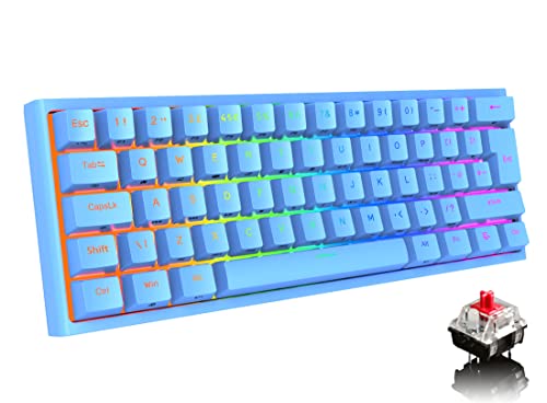 Image of FELICON 60% Portable Mechanical Gaming Keyboard, 62 Keys Ultra-Compact Mini Keyboard, Red Switch, RGB Customization Backlit, Wired Type-C USB for for PC /Win /PS4 /Xbox (Blue)