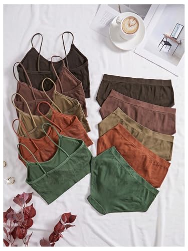 Women's 5 Sets Ribbed Knit Lingerie Sets Seamless Matching Underwear Sets Wireless No Show Bra and Panty Brief Sets2