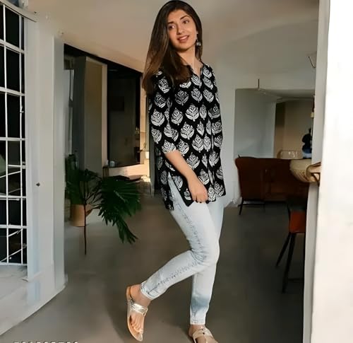 Image of Women's Short Kurti in TopsTunic Rayon Cotton Blend | Ladies Ethnic Tunic