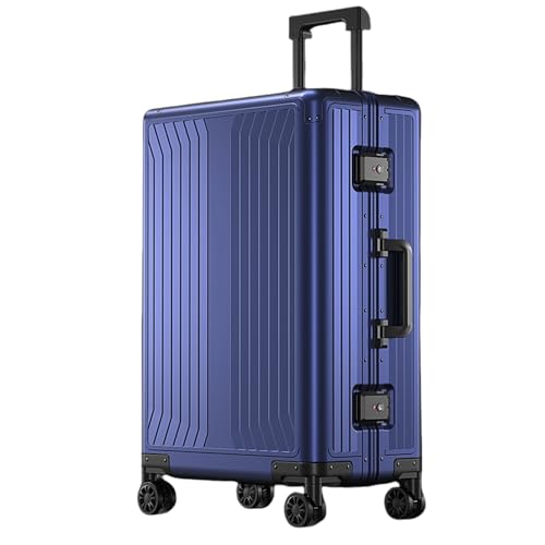 All Aluminum Magnesium Alloy Zipperless Checked Luggage, Hard Shell All Metal Carry on Luggage with 360° Spinner Wheels and Lock, Hardside Suitcase Rolling Case for Business Travel (Blue, 24 inch)