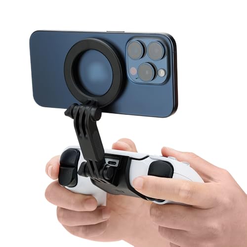 KIWIFOTOS Magnetic Phone Mount for PS5 Gaming Controller PlayStation Dualsense Wireless Controller Phone Stand Holder for iPhone 17 16 Samsung Pixel Smartphone
