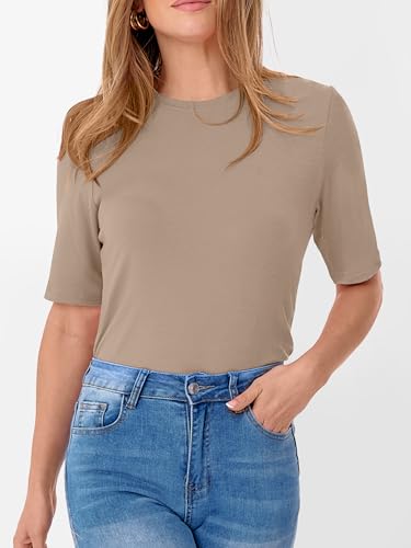 Image of ANRABESS Womens Half Sleeve Tops Crewneck Shirts Basic Fit Work Tee