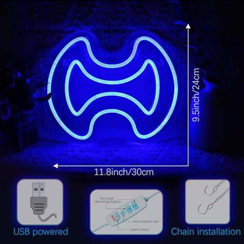 Image of Gaming Warrior Neon Sign for Wall Decor, LED Neon Light for Game Room, Bedroom Decorations, Dimmable, Blue, 5V USB Powered, 11.8 inch x 9.5 inch