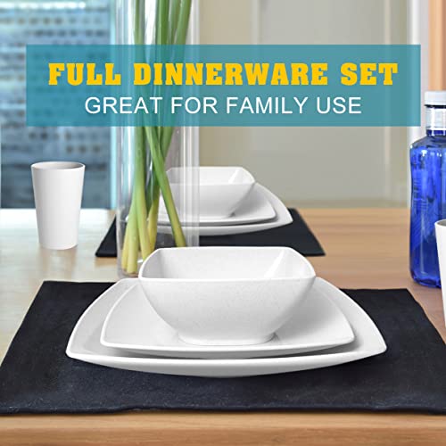 Teivio 32-Piece Wheat Straw Square Dinnerware Set For 8, Unbreakable Dinner Plates, Salad Plates, Snack Bowls, Tumblers 20 Oz, Dishwasher Safe, White #TOP5