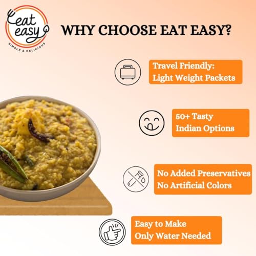 Image of Eat Easy Ready To Eat Dal Khichdi (92gm- Pack of 3) | Just Heat & Eat | High Protein & Fiber | Light on Stomach | No Preservatives | Instant Food for Travel, Hostel, Trekking, Camping, Hiking, Office