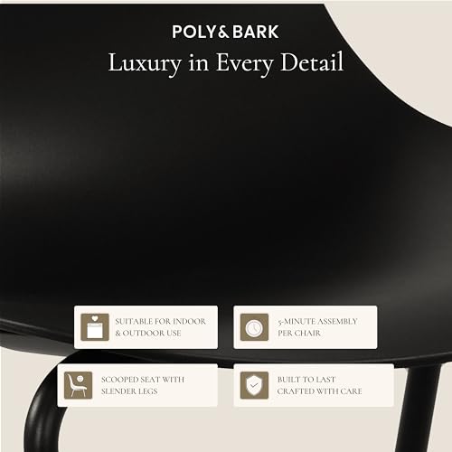 Image of Poly & BARK Isla Stackable Dining Chairs Set of 4 - Mid Century Modern Plastic Dining Chair with Metal Legs - Kitchen & Dining Room Chairs - Dining Table Chairs Set - Indoor /Outdoor - Ebony Black