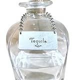 Individual Liquor Alcohol Bottle Decanter Label (1) Tag, Choose From 7 Hand-Stamped Silver-Color Aluminum on Chain, 1'X2' Decorative Victorian Rococo Gift Ideas for Men, Home Bar Decor (Tequila)
