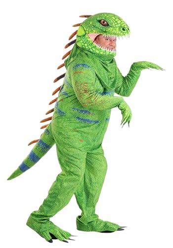 Plus Size Green Iguana Costume for Adults - Includes Lizard Jumpsuit Headpiece Claws & Tail for Animal Halloween Outfit 3X