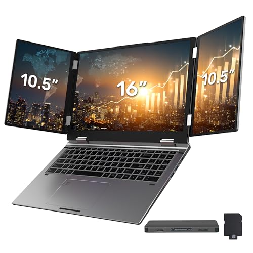 Hotface 16" Triple-Screen Laptop with Dual 10.5" Auxiliary Displays, Intel