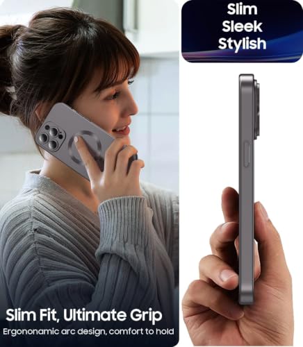Image of DIZORO Magnetic Case for iPhone 13 Pro Max Cover [Compatible with MagSafe][Built-in Camera Lens Protector] Slim Soft Silicone Bumper Shockproof Metallic Luster Back Cover Phone Cases (Grey)