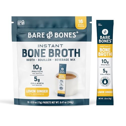 Bare Bones Lemon Ginger Bone Broth Instant Powdered Mix Packets