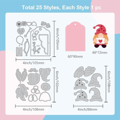 GLOBLELAND Valentine's Day Gnome Cutting Dies for Card Making Love Heart Die Cuts Carbon Steel Embossing Stencils Template for DIY Scrapbooking Album Craft Decor