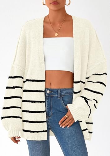 Image of PRETTYGARDEN Womens Oversized Cardigan Sweaters 2026 Fall Long Lantern Sleeve Knit Open Front Lightweight Sweater