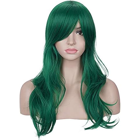 morvally 23 inches Long Wig Big Wavy Heat Resistant Synthetic Straight Hair with Bangs for Cosplay Costume Halloween Party (Green) Cover