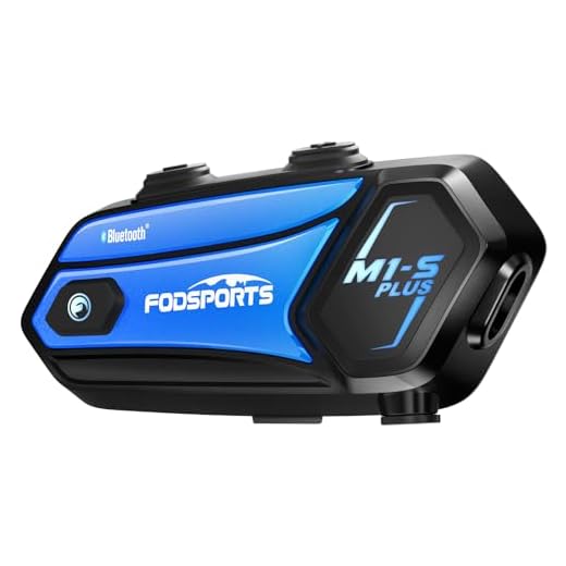 Fodsports M1-S PLUS Motorcycle Bluetooth Headset with Music Sharing, Microphone Mute, FM, Powerful 900mah Battery, Helmet Intercom up to 8 Riders with Noise Cancellation, Wonderful Sound, Blue, 1 pack