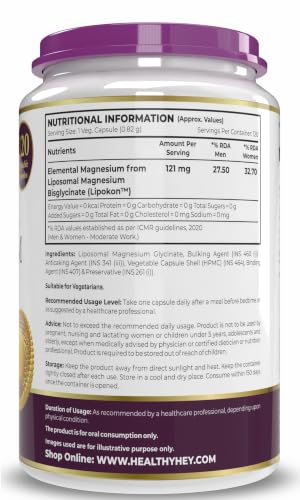 Image of HealthyHey Nutrition Magnesium Glycinate 14% Fully Chelated Supplement High Absorption for Sleep, Cramps, & Nerves Health - 60 Vegetable Capsules