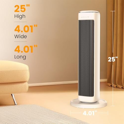25" Space Heaters For Indoor Use Large Room, Electric Heaters For Indoor Use with Thermostat, Oscillating Room Heaters with Timer, Remote Control, Overheat Protection Tower Heater for Bedroom (Beige) - Image 2